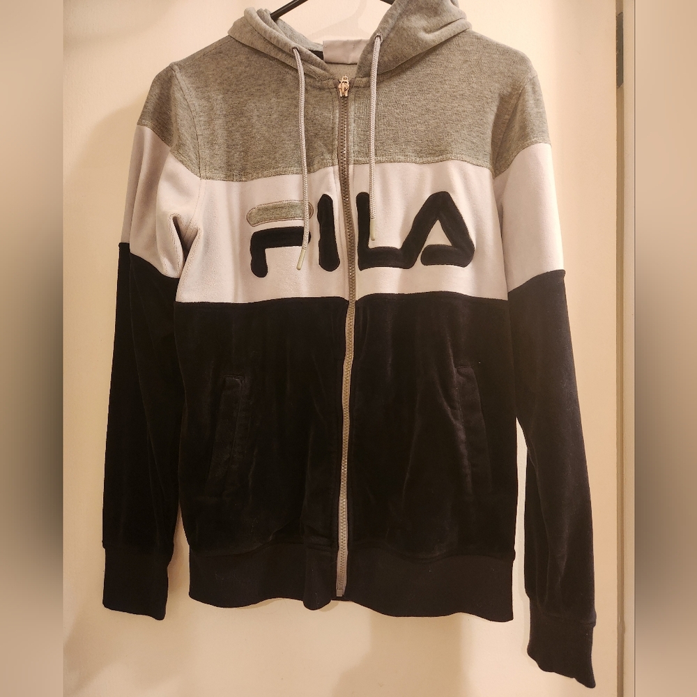 Fila Gray and Black Zip-Up Hoodie